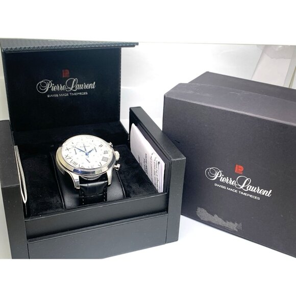 Pierre Laurent Men's Watch 28221 Chronograph Swiss Quartz Silver Dial Day Date - Picture 3 of 14